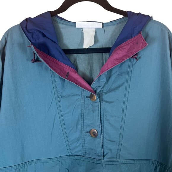 Vintage Columbia Pullover Windbreaker Anorak Teal Hooded Jacket USA Made - Picture 2 of 4